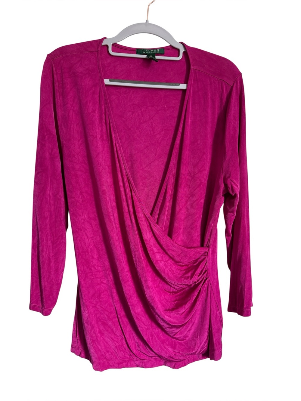 Lauren Ralph Lauren Magenta Draped Wrap-Front Long Sleeve Top